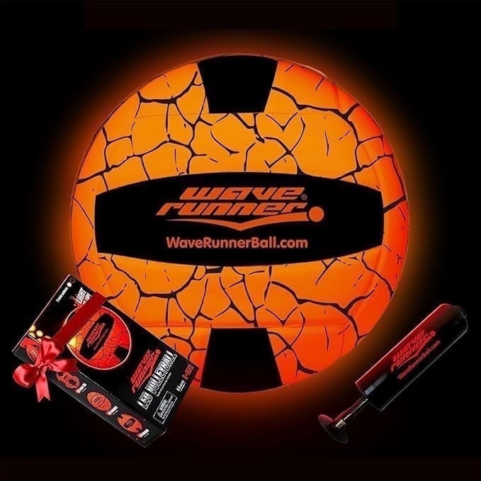 Wave Runner LED Light-Up Volleyball - Glow in The Dark, 10.35 in, Waterproof, Pump & Batteries Included, Great for Teens, Adults & Night Beach Games