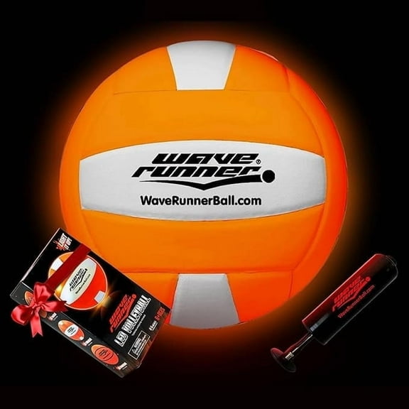 Wave Runner LED Light-Up Volleyball - Glow in The Dark, 10.35 in, Waterproof, Pump & Batteries Included, Great for Teens, Adults & Night Beach Games