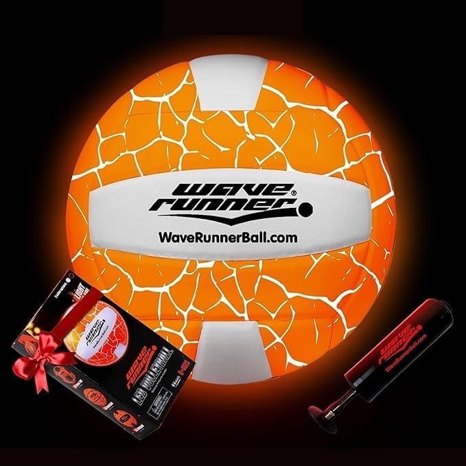 Wave Runner LED Light-Up Volleyball - Glow in The Dark, 10.35 in, Waterproof, Pump & Batteries Included, Great for Teens, Adults & Night Beach Games