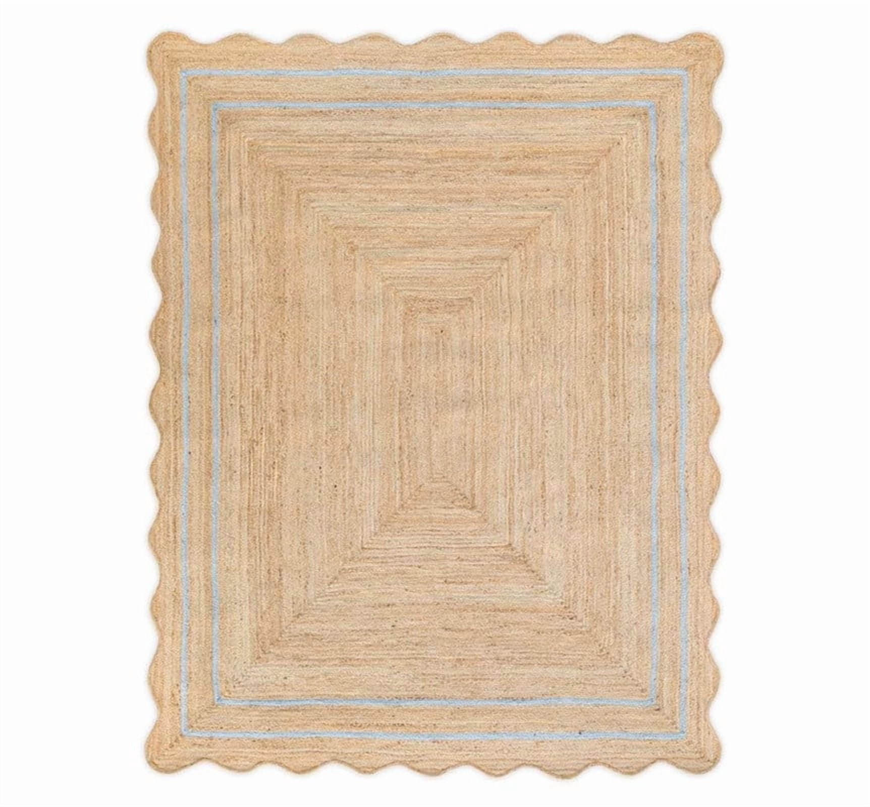 Wave Scalloped Natural Jute Rug, Handmade Boho Farmhouse Braided Eco-Friendly Indoor Carpet for Living Room, Bedroom, Hallway, Gray, 9 X 12 FT