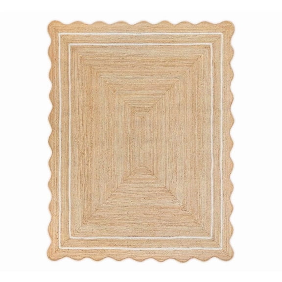 Wave Scalloped Natural Jute Rug, Handmade Boho Farmhouse Braided Eco-Friendly Indoor Carpet for Living Room, Bedroom, Hallway, Off White, 2 X 3 FT