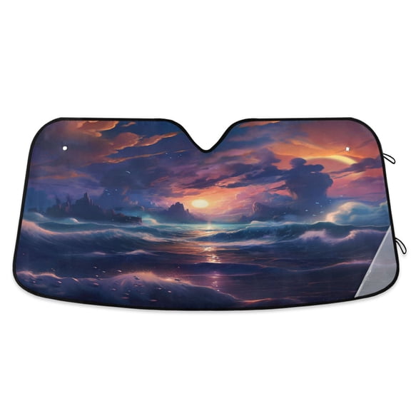 Wave Sea Sunset Car Windshield Sun Shade Foldable Car Front Window Visor Heat and UV Protection 53x23.5