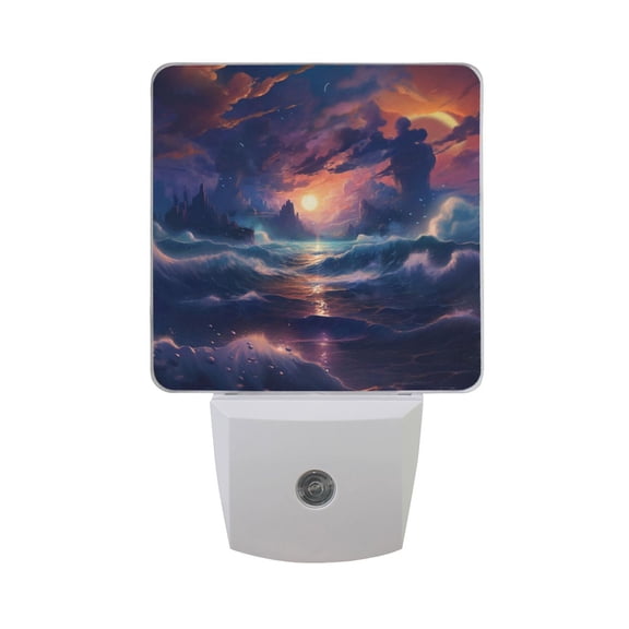 Wave Sea Sunset Night Light 2 Pack LED Nightlight Plug into Wall Dusk to Dawn Sensor Soft White