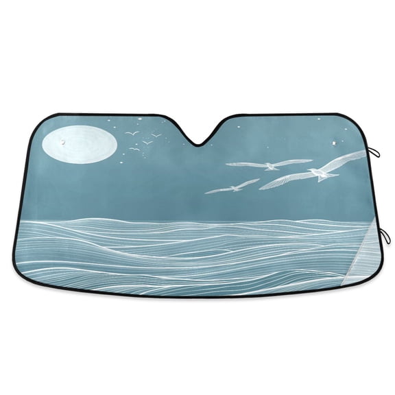 Wave Seagull Line Art Car Windshield Sun Shade Foldable Car Front Window Visor Heat and UV Protection 55x27.6