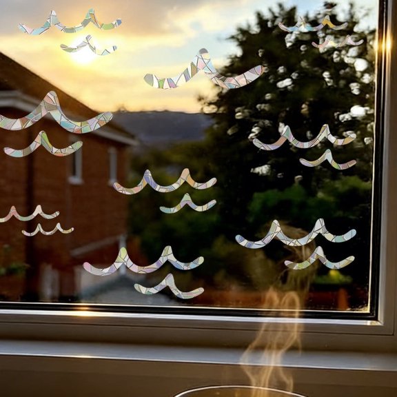 Wave Shape Window Decorative Stickers, Static Cling Rainbow Laser Window Decals, Prevent Birds from Hitting Windows, Sun Catcher Glass Film Decals