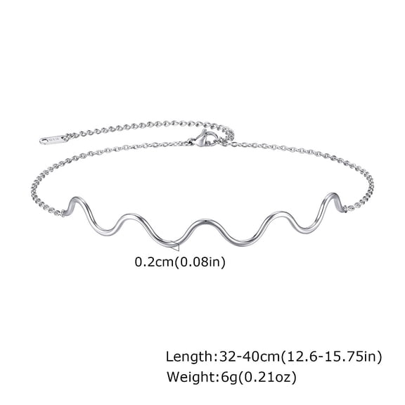 Wave Shaped 304 Stainless Steel Link Chain Necklaces for Women Stainless Steel color 12.60~15.75 inch(32~40cm) 304 Stainless Steel