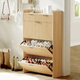 thumbnail image 1 of Wave Shoe Cabinet Slim Entryway Shoe Storage Organizer with 2 Flip Drawers,Slim Fluted Shoe Storage Organizer Fluted Texture Design, and Sturdy Metal Frame for Living Room, Bedroom, or Apartment, 1 of 8