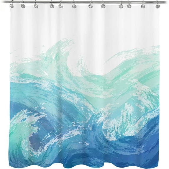 Wave Shower Curtain, Ombre Blue and Green Ocean Theme Shower Curtain for Bathroom Modern Decor Waterproof Tapestry, 72x72 Inch