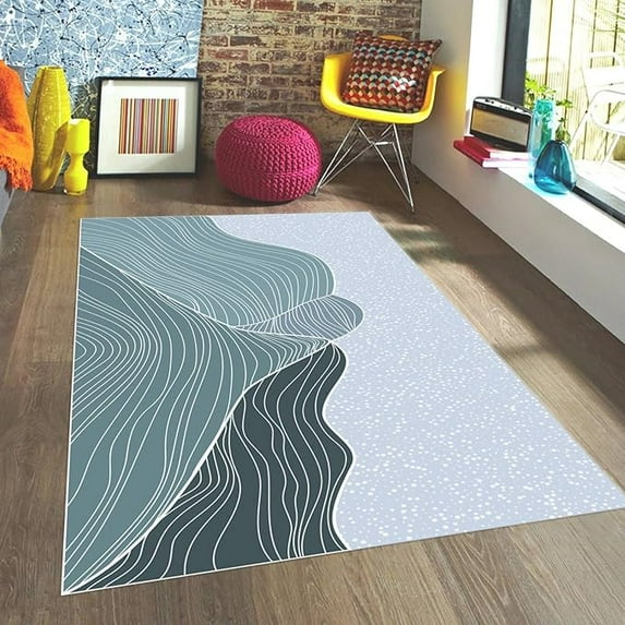 Wave Simple Line Abstract Area Rugs, Modern Minimalist Art Indoor Non-Slip Rug, Upholstery Rug With Non-Slip Backing For Kids Boys Girls Bedroom Living Room Dining Room 5 x 7ft