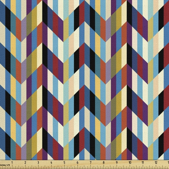 Wave Sofa Upholstery Fabric by the Yard, Colorful Geometric Abstract Classic Fashion Repeating Pattern of Zigzag Shapes Print, Decorative Fabric for DIY and Home Accents, Multicolor by Ambesonne