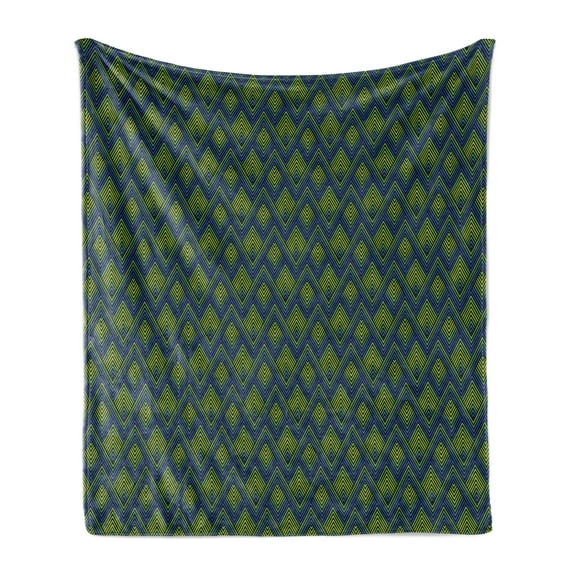 Wave Soft Flannel Fleece Blanket, Abstract Chevron Zigzag Inspired Geometric Motif Depiction in Vibrant Colors, Cozy Plush for Indoor and Outdoor Use, 50" x 70", Indigo Apple Green, by Ambesonne