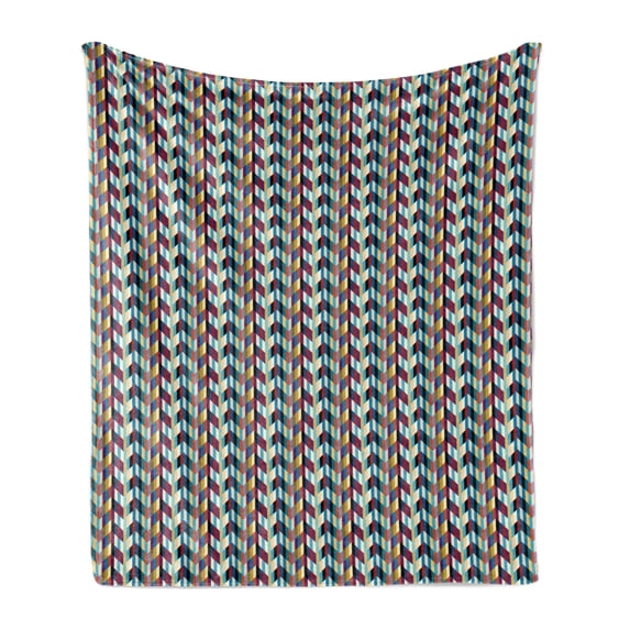 Wave Soft Flannel Fleece Blanket, Colorful Geometric Abstract Classic Fashion Repeating Pattern of Zigzag Shapes Print, Cozy Plush for Indoor and Outdoor Use, 60" x 80", Multicolor, by Ambesonne