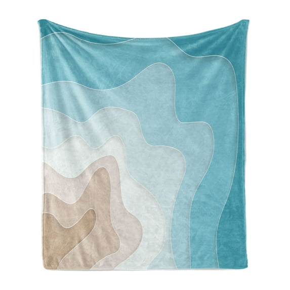 Wave Soft Flannel Fleece Throw Blanket, Geode Inspired Abstract Art Tides Seaside Minimalistic Calming Design Illustration, Cozy Plush for Indoor and Outdoor Use, 70" x 90", Multicolor, by Ambesonne