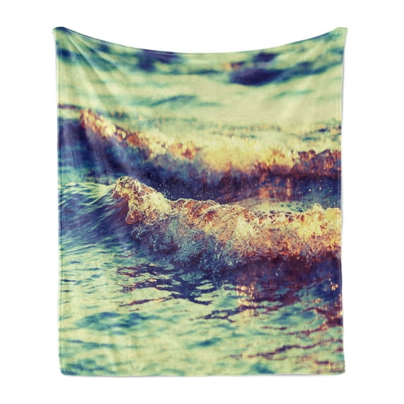 Wave Soft Flannel Fleece Throw Blanket, MacroPhotography of Little Swirling Wave on Ocean with Blurred Background, Cozy Plush for Indoor and Outdoor Use, 60" x 80", Multicolor, by Ambesonne