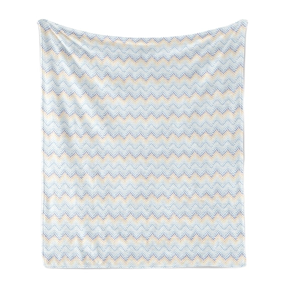 Wave Soft Flannel Fleece Throw Blanket, Nautical Hand Drawn Abstract Chevron Pattern Simple Stream Motif Depiction, Cozy Plush for Indoor and Outdoor Use, 60" x 80", Sea Blue Multicolor, by Ambesonne