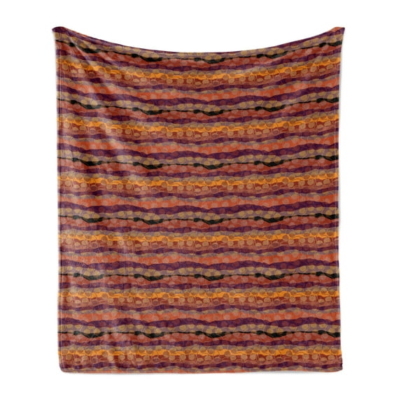Wave Soft Flannel Fleece Throw Blanket, Style Abstract Zigzag Art with Circular Patterns in Warm Tones Illustration, Cozy Plush for Indoor and Outdoor Use, 50" x 70", Multicolor, by Ambesonne
