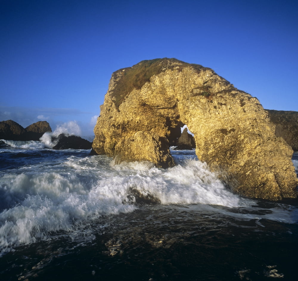 Wave Splashing Against Natural Arch Antrim Coast County Antrim Northern Ireland Canvas Art - The Irish Image Collection Design Pics (28 x 26)