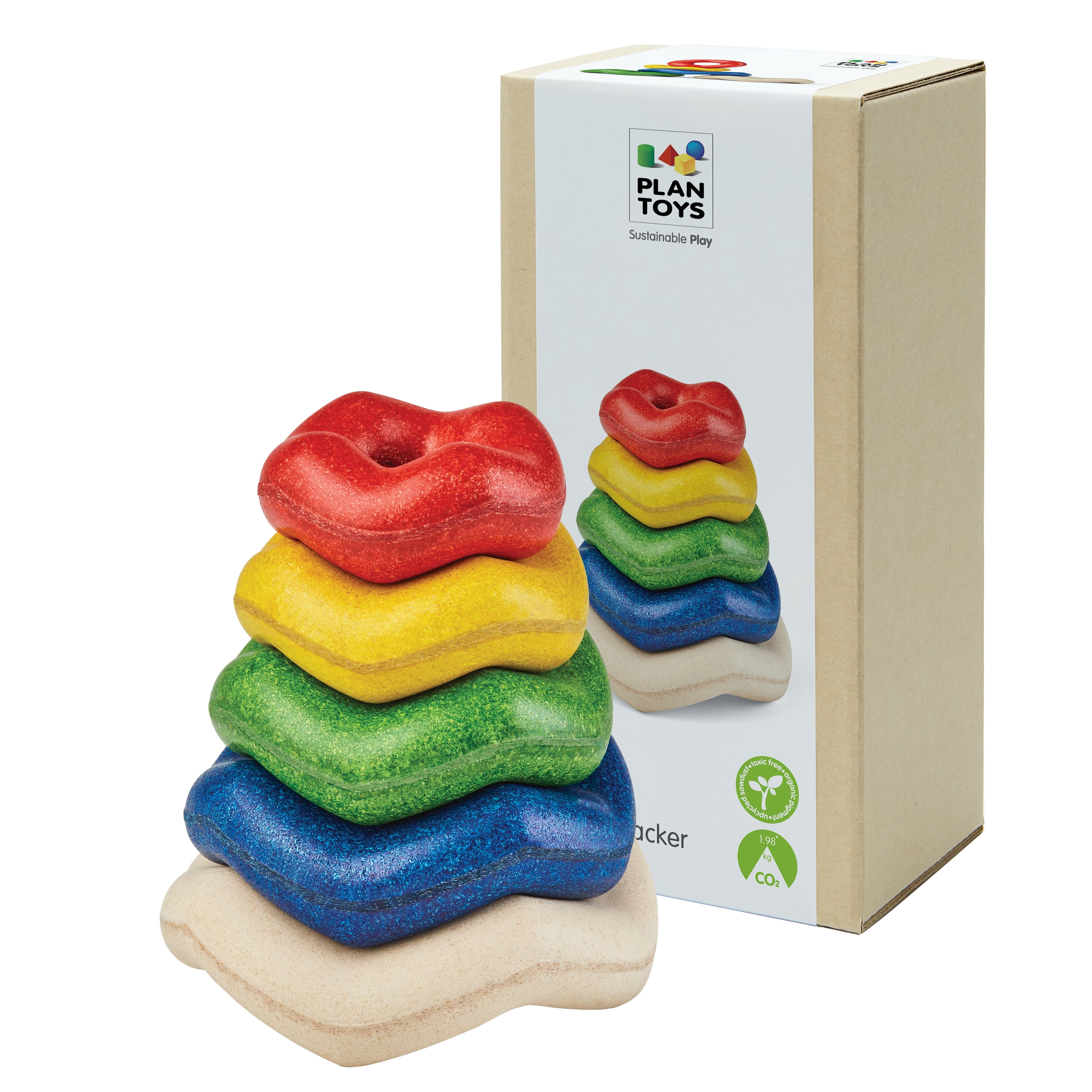 PlanToys® Wooden Wave Stacker | Montessori Stacking Toy for Imaginative Play, Fine Motor Skills and Coordination | Eco Friendly Baby Toy for Sensory and Problem Solving Development