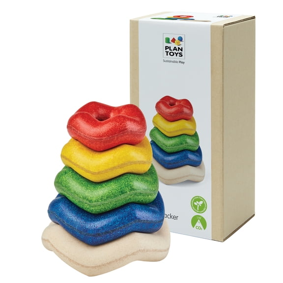 PlanToys Wooden Wave Stacker | Montessori Stacking Toy for Imaginative Play, Fine Motor Skills and Coordination | Eco Friendly Baby Toy for Sensory and Problem Solving Development
