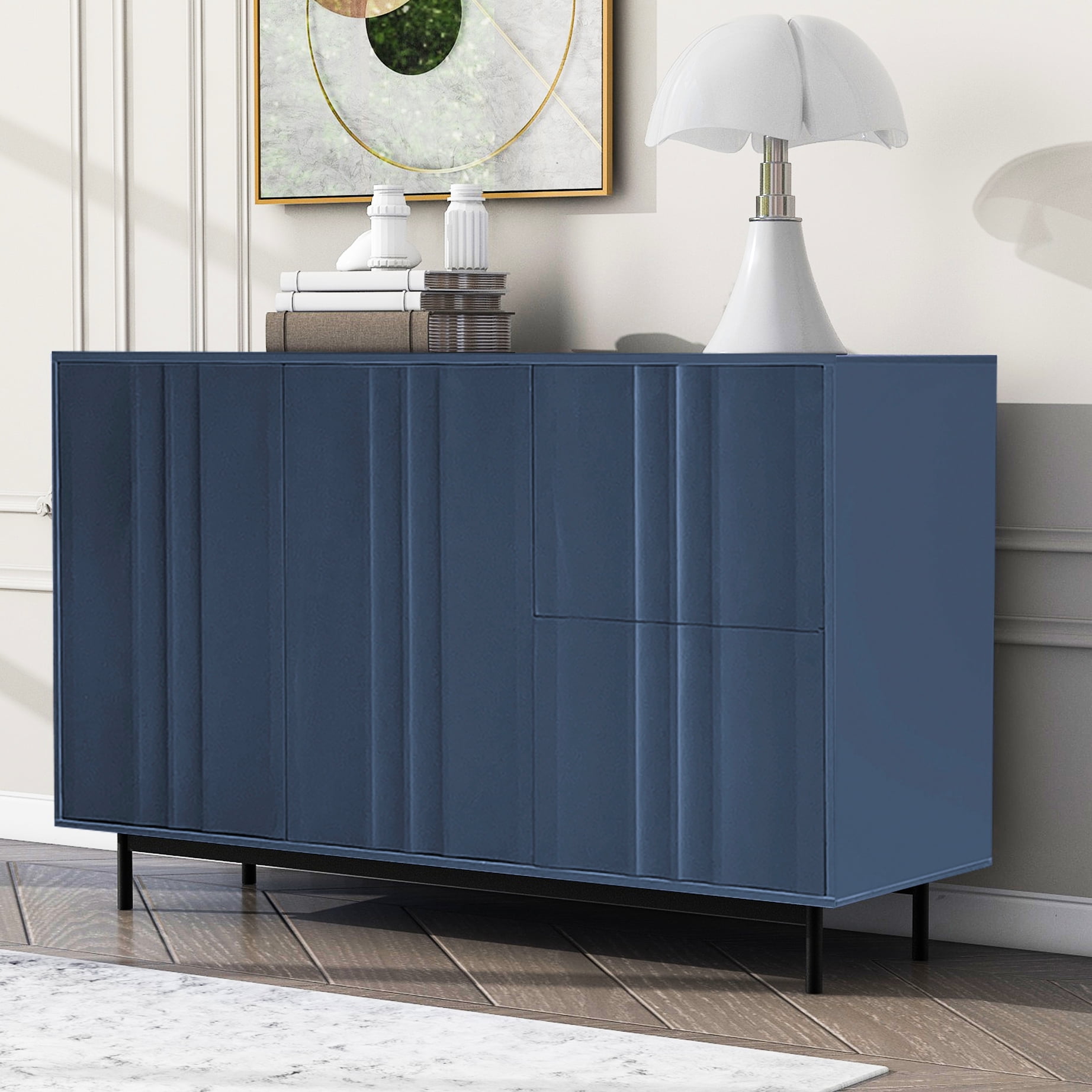 Wave Storage Cabinet In Navy Blue Color, 2 Doors And Drawers ...