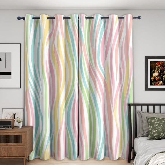 Wave Stripe Curtains, Colorful Line Art Blackout Curtains For Bedroom Living Room Decor, Pastel Window Curtains Grommet Drapes 38"W x 54"L (Pack of 2)