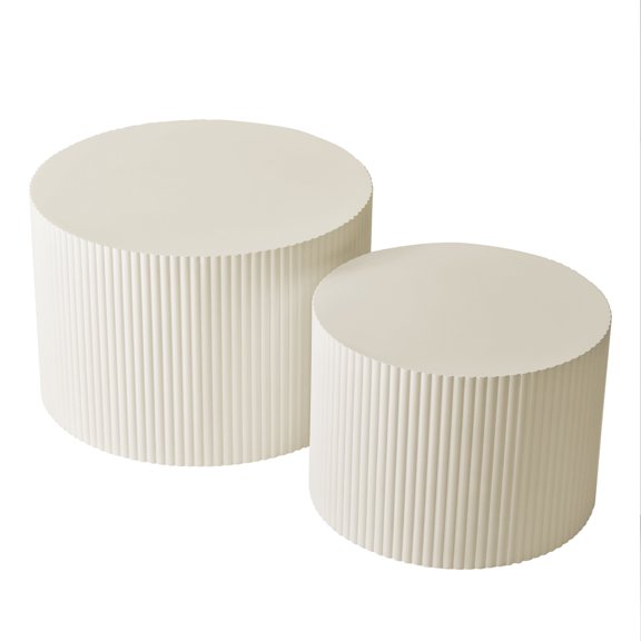 Wave Stripe Nesting Coffee Table Set for Living Room, Bedroom, Beige (Set
