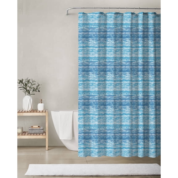 Wave Stripe Powder Blue Polyester Canvas Shower Curtain