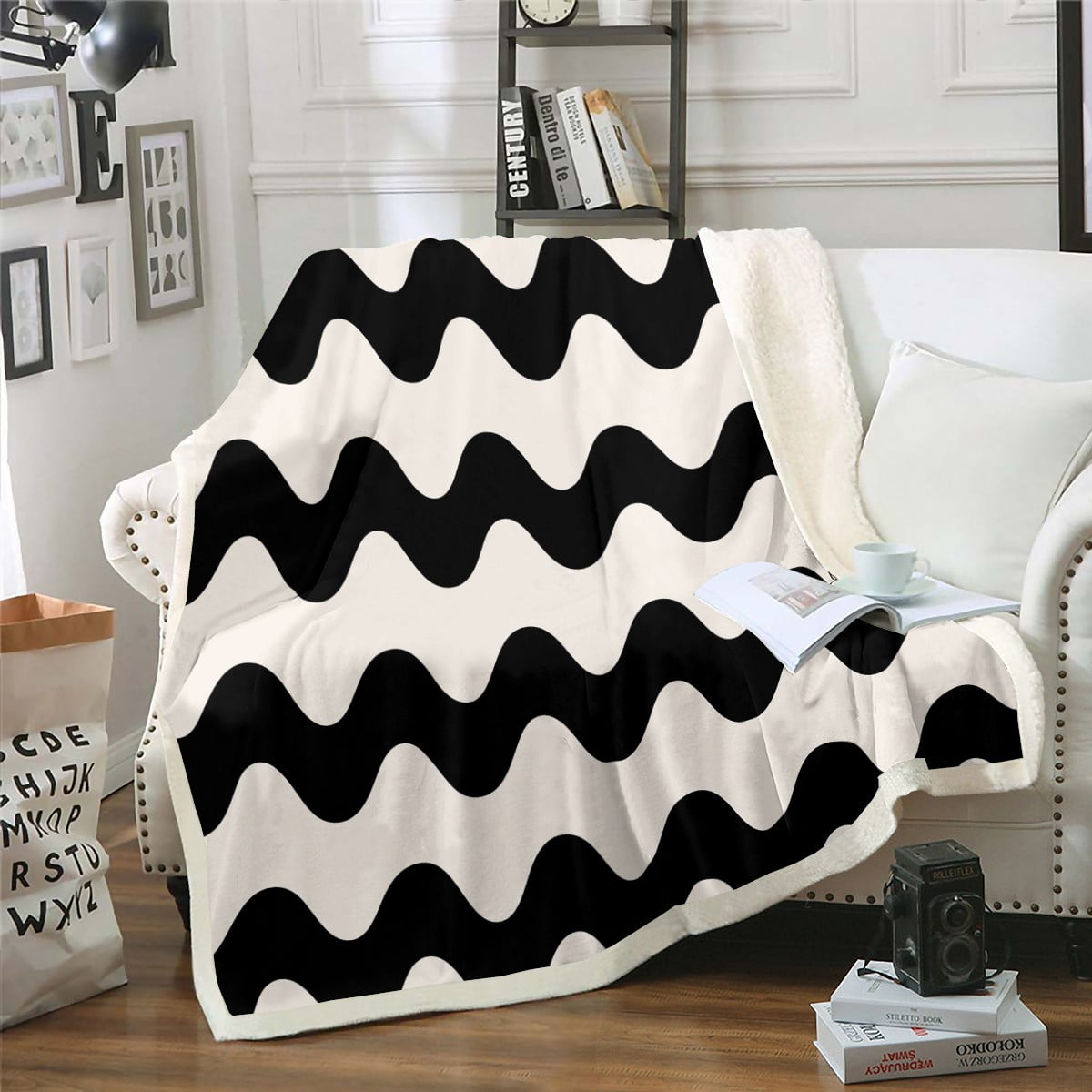 Black and white striped throw blanket hotsell