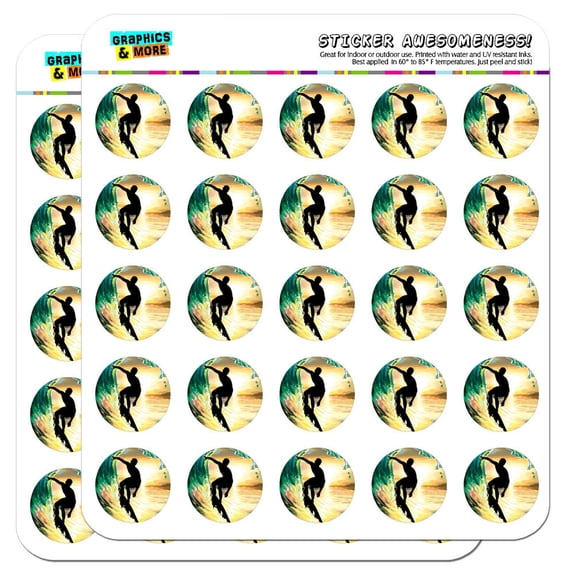 Wave Surfing Ocean Surfer 1" Scrapbooking Crafting Stickers