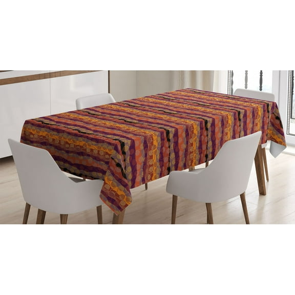 Wave Tablecloth, Style Abstract Zigzag Art with Circular Patterns in Warm Tones Illustration, Rectangle Satin Table Cover Accent for Dining Room and Kitchen, 52" X 70", Multicolor, by Ambesonne