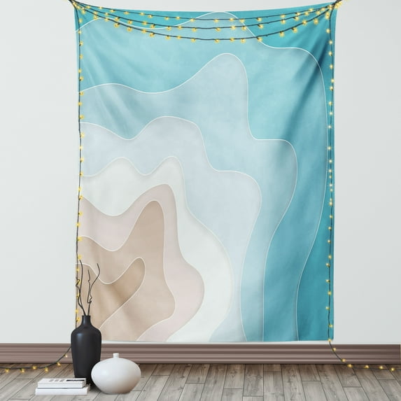 Wave Tapestry, Geode Inspired Abstract Art Tides Seaside Minimalistic Calming Design Illustration, Wall Hanging for Bedroom Living Room Dorm Decor, 40"W X 60"L, Multicolor, by Ambesonne