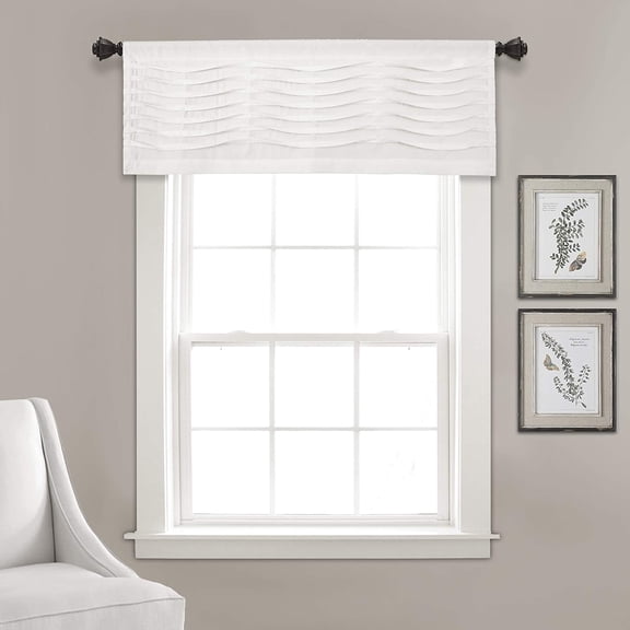 Wave Texture Valance Curtain Single 52" W x 18" L White - Kitchen Valances for Windows - White Bathroom Curtains Window - Pleated Curtains