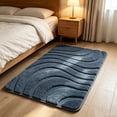 thumbnail image 1 of Wave Textured Soft Floor Mat, 23.6 x 15.8-Inch Polyester Blend Rug for Bathroom, Bedroom and Entryway, Blue, 1 of 7