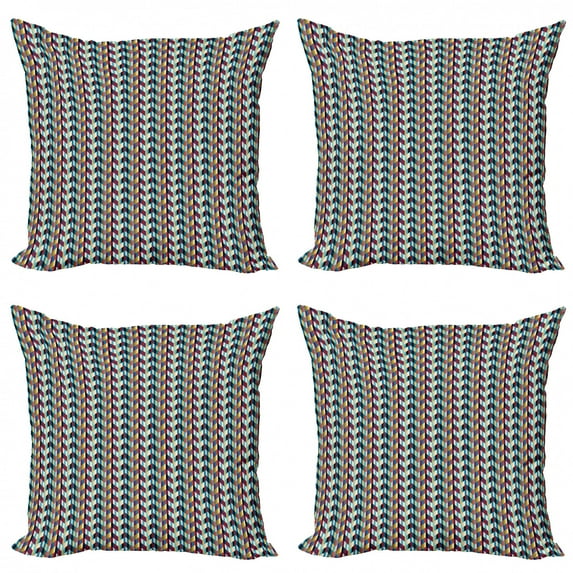 Ambesonne Chevron Throw Pillow Cover 4 Pack, 3D effect Zigzag Shapes, 16", Multicolor