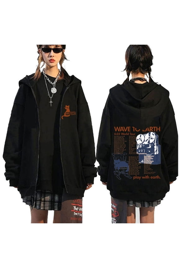 Wave To Earth Cat 0.03 World Tour Zipper Hoodie Men's Fleece Oversized Zip Up Sweatshirt Men Women Korean Fashion Zip Up Jacket