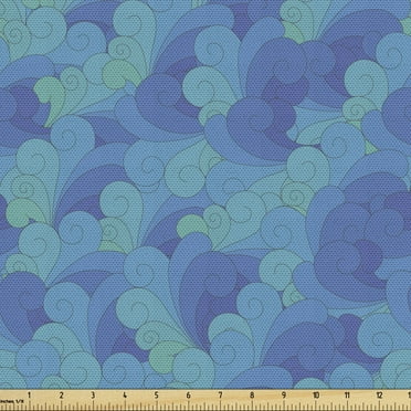Wave Upholstery Fabric by the Yard, Continuous Pattern of Doodle Like Ocean Sky Clouds Swirling Elements Abstract, Decorative Fabric for DIY and Home Accents, 5 Yards, Dark Ceil Blue Blue by Ambesonne