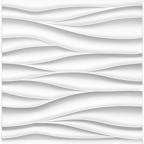 Wave Wall Panels for Interior Wall Decor, White 3D Wall Panels Accent Wall, Paintable 3D Wall Decor Covering Panels for Living Room Bedroom, Pack of 12 Tiles