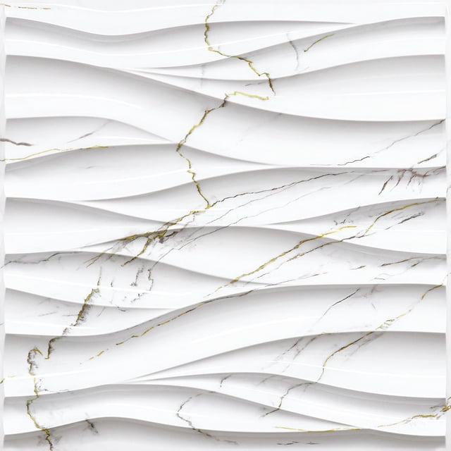 Wave Wall Panels for Interior Wall Decor, White Marble Mixed Gold ...