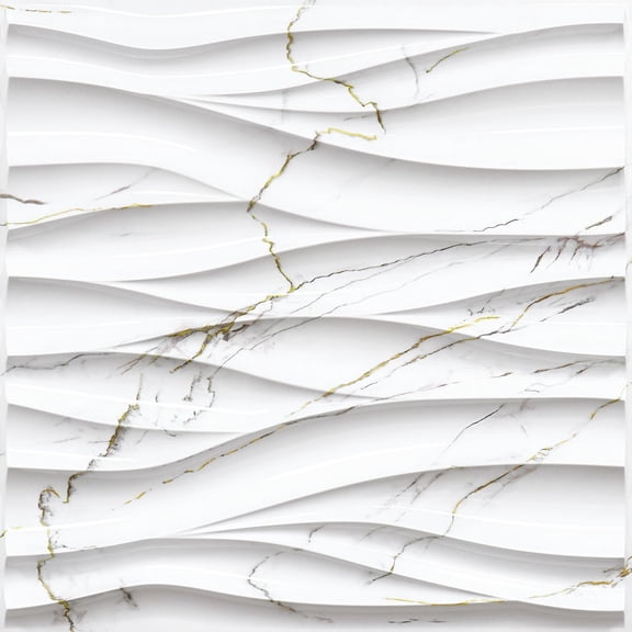 Wave Wall Panels for Interior Wall Decor, White Marble Mixed Gold Thread 3D Wall Panels Accent Wall, Decorative PVC Panels for Living Room Bedroom TV Background