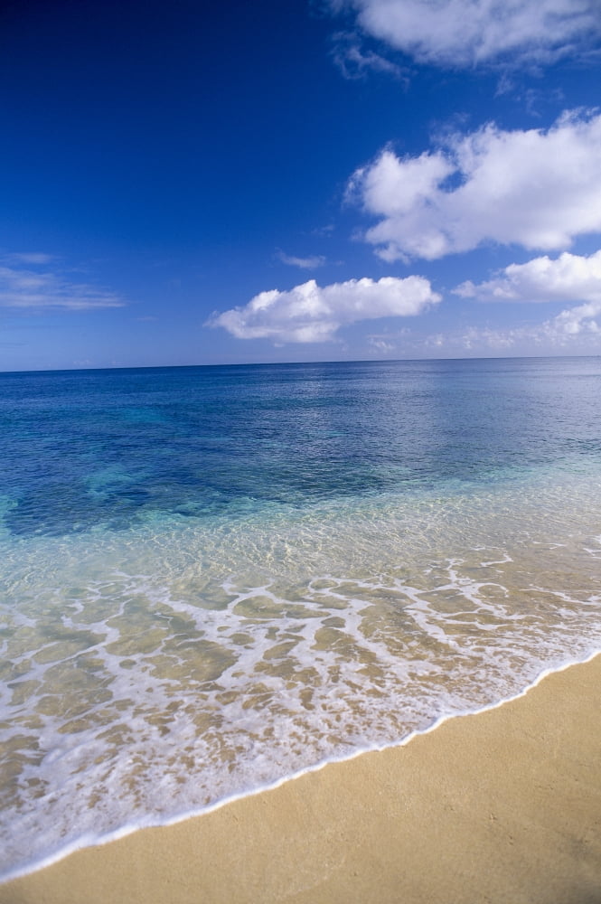 Wave Washes Ashore Onto Sandy Beach Azure Ocean Blue Sky B1498 Canvas Art - Peter French Design Pics (24 x 38)