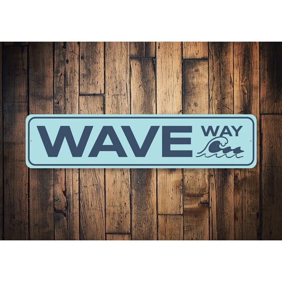 Wave Way Sign Custom Wave Sign Wave Decor Sign Wave Gifts Beach House Sign Home Decor Ocean Sign Wave Metal Aluminum Sign - Size: 16 x 4 Inches