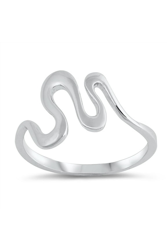 Wave Wide EKG Pulse Ocean Abstract Ring .925 Sterling Silver Band Jewelry Female Male Unisex Size 4