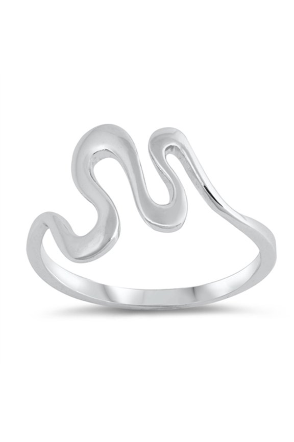 Wave Wide EKG Pulse Ocean Abstract Ring .925 Sterling Silver Band Jewelry Female Male Unisex Size 8