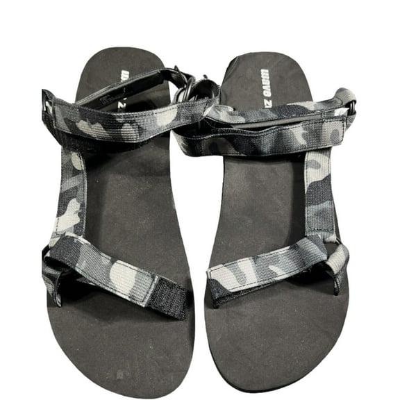 Wave Zone Men's Camo Adjustable Strap Sandal, Flat Heel Open Toe, Black, Size 10