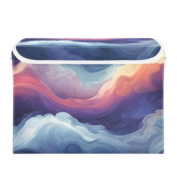 Wave and Cloud Abstraction Large Storage Bins with Linen Collapsible Lid Storage Box 16.7 x 12.6 x 11.8in