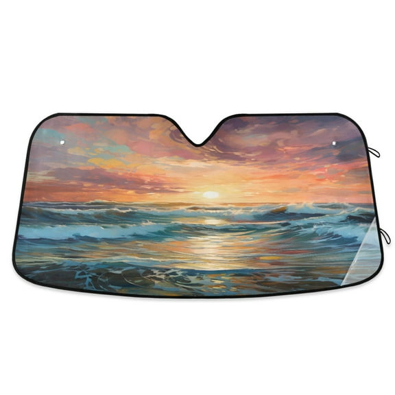 Wave and Sunset Car Windshield Sun Shade Foldable Car Front Window Visor Heat and UV Protection 57x31.5