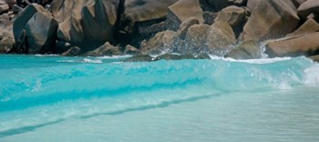 Wave at Petite Anse La Digue Seychelles Canvas Art - Panoramic Images (30 x 14)
