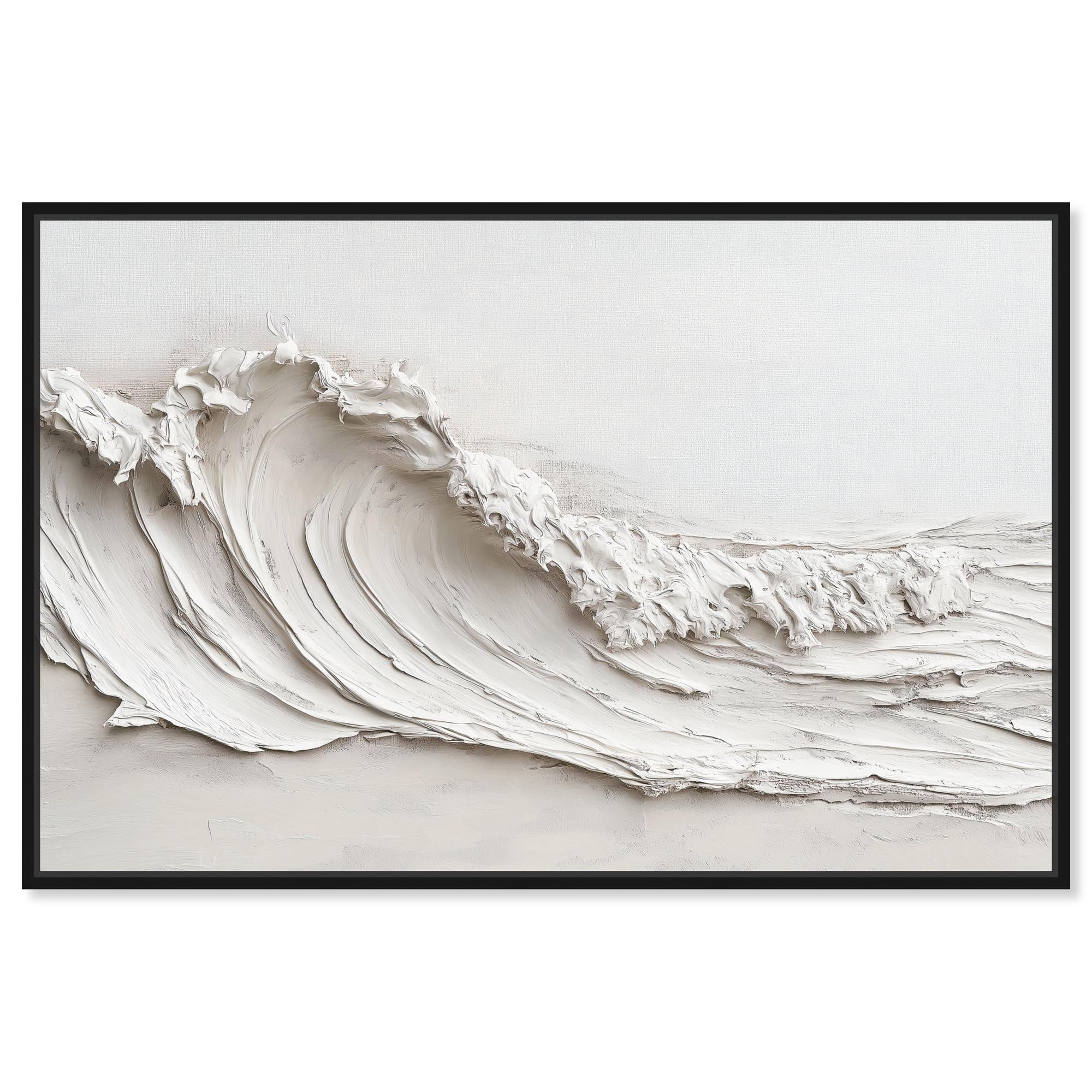 Wave on White Canvas Neutral Boho by Art Remedy, Black Frame, 54 x 36