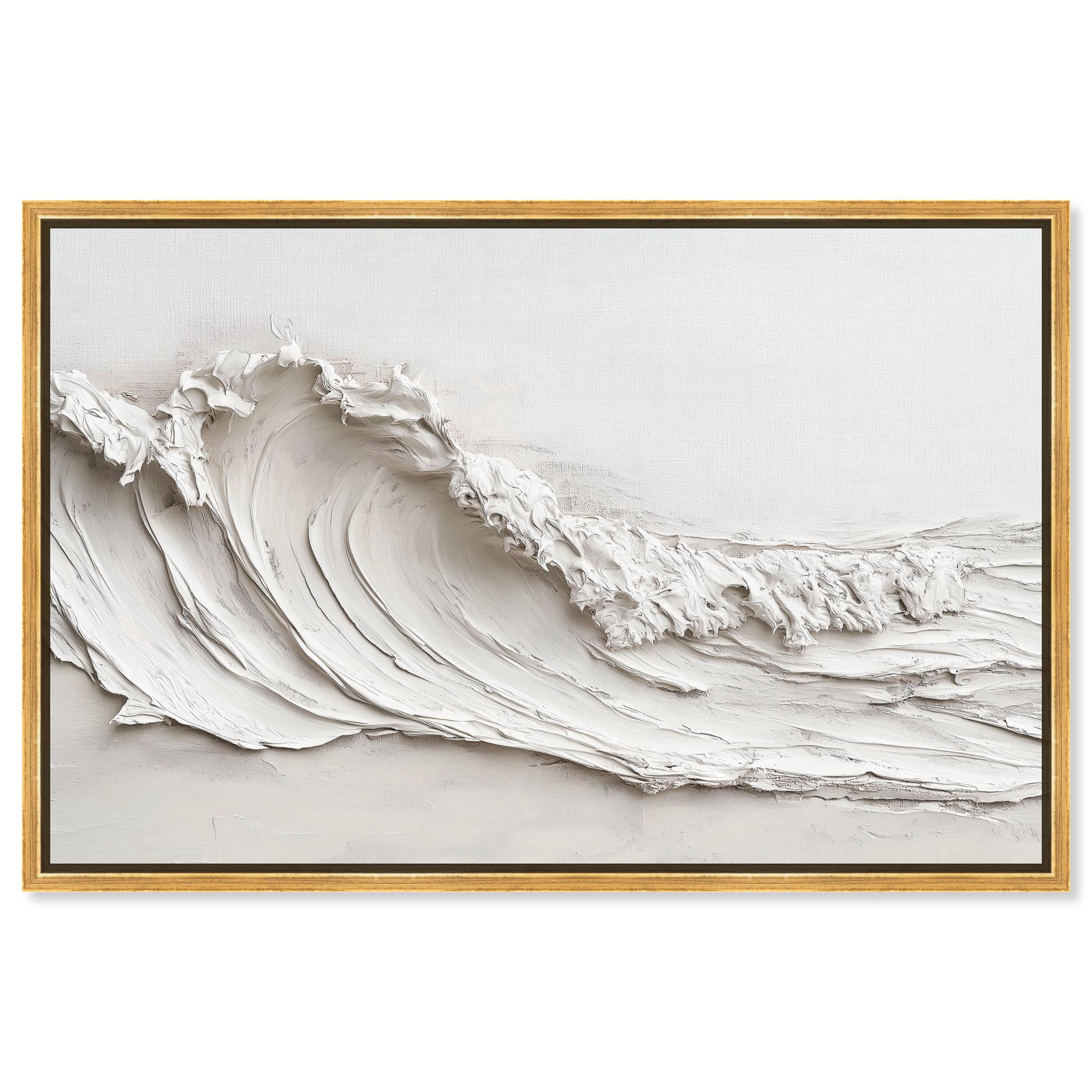Wave on White Canvas Neutral Boho by Art Remedy, Gold Frame, 30 x 20