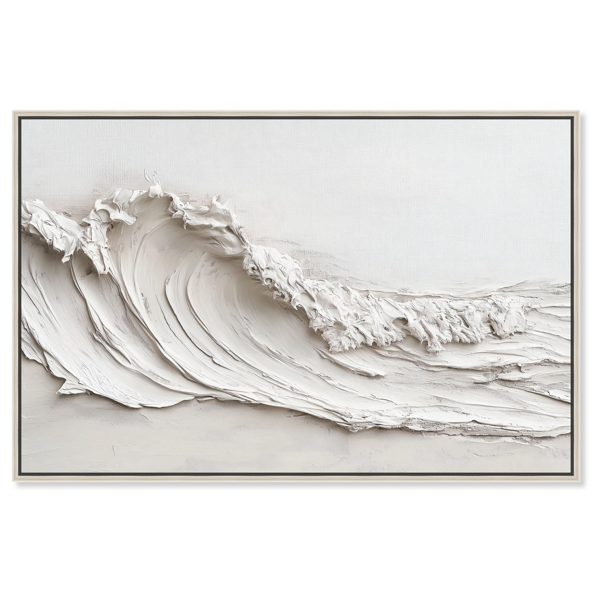 Wave on White Canvas Neutral Boho by Art Remedy, Silver Frame, 36 x 24